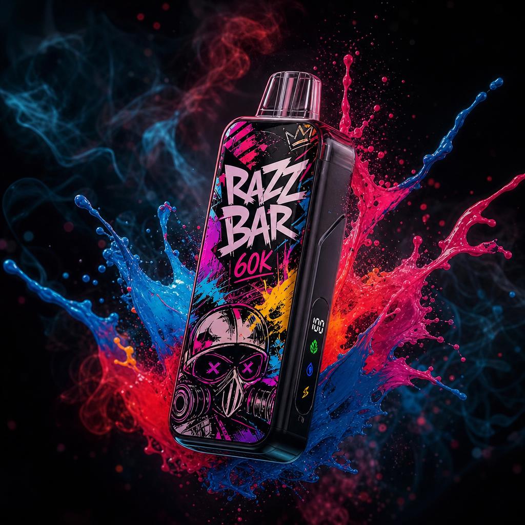 Vaper desechable Razz Bar 60K con diseño graffiti y explosión de color